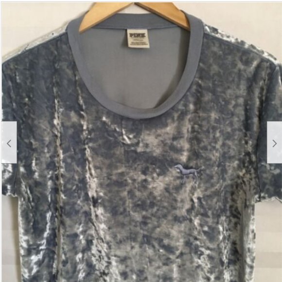 PINK by Victoria's Secret Short Sleeve Blue Velour Velvet Crop Top Blouse - Picture 3 of 7